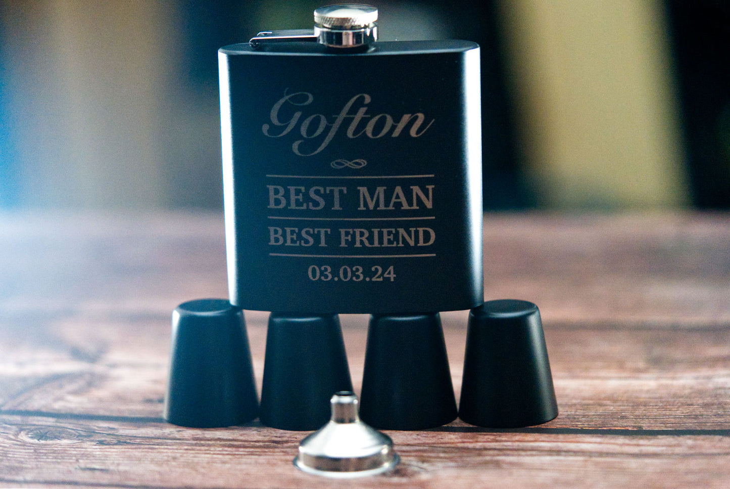 Best Man Hip Flask Gift Set Personalised with Engraved Name