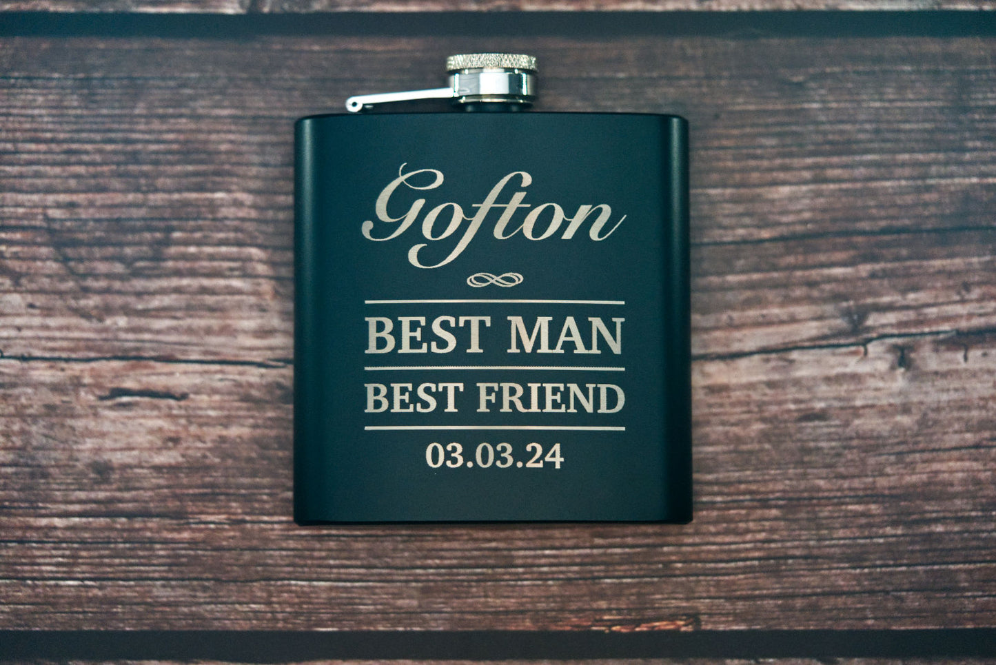 Best Man Hip Flask Gift Set Personalised with Engraved Name