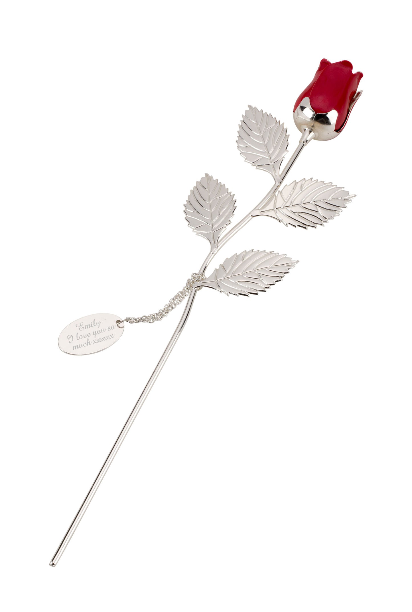 Silver Plated Red Rose Personalised