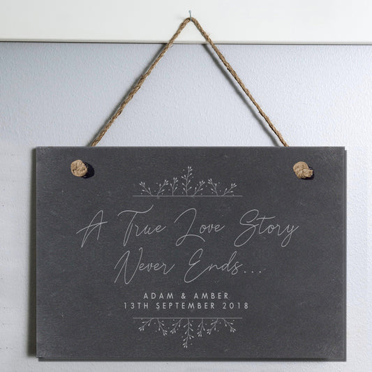 Personalised True Love Story Hanging Large Slate Sign