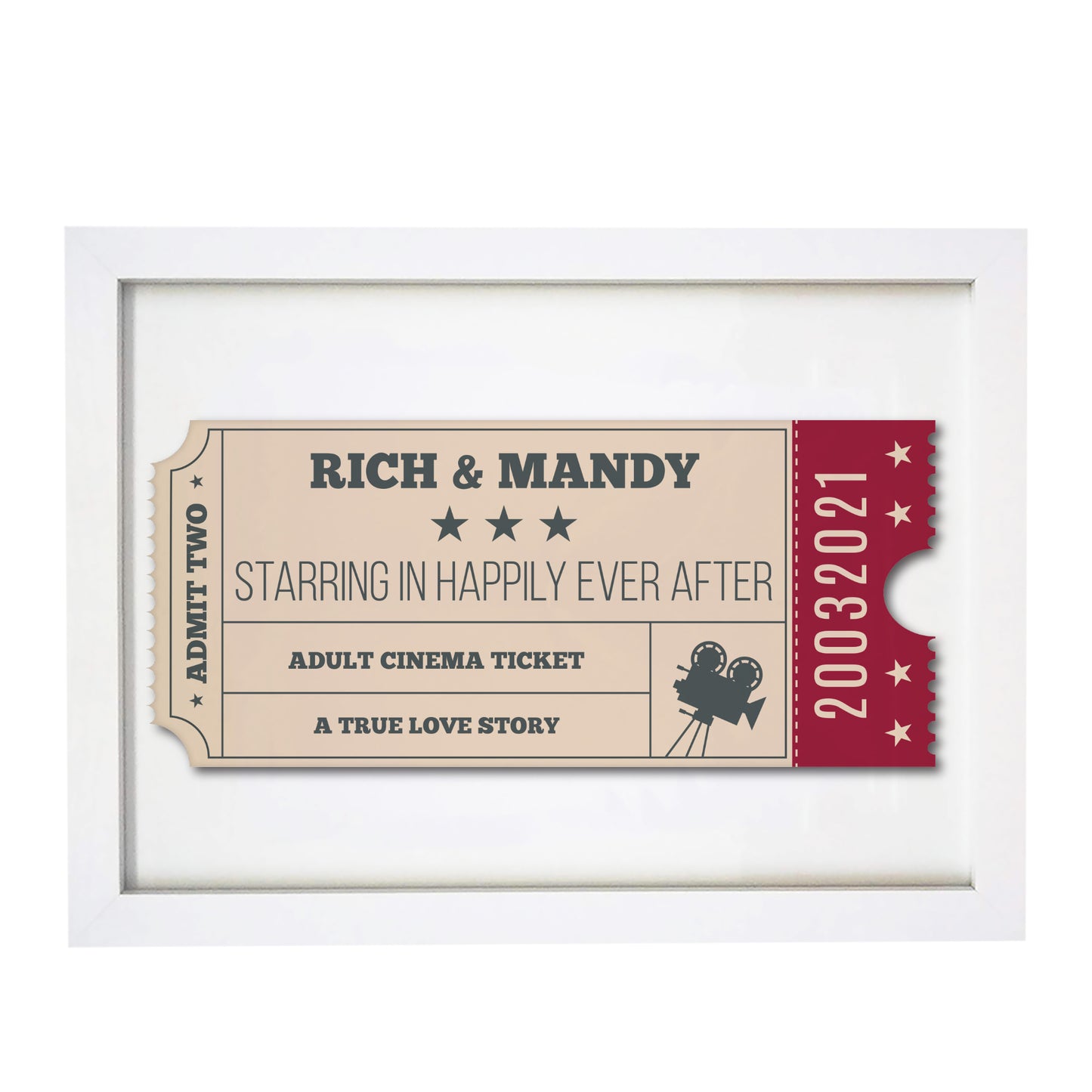 Personalised Cinema Ticket A4 White Framed Print
