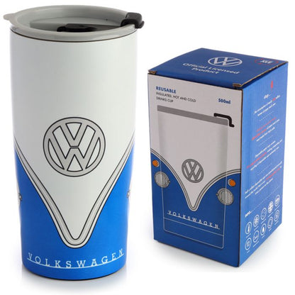 Volkswagen VW Camper Bus Blue Reusable Stainless Hot & Cold Thermal Insulated Cup 500ml
