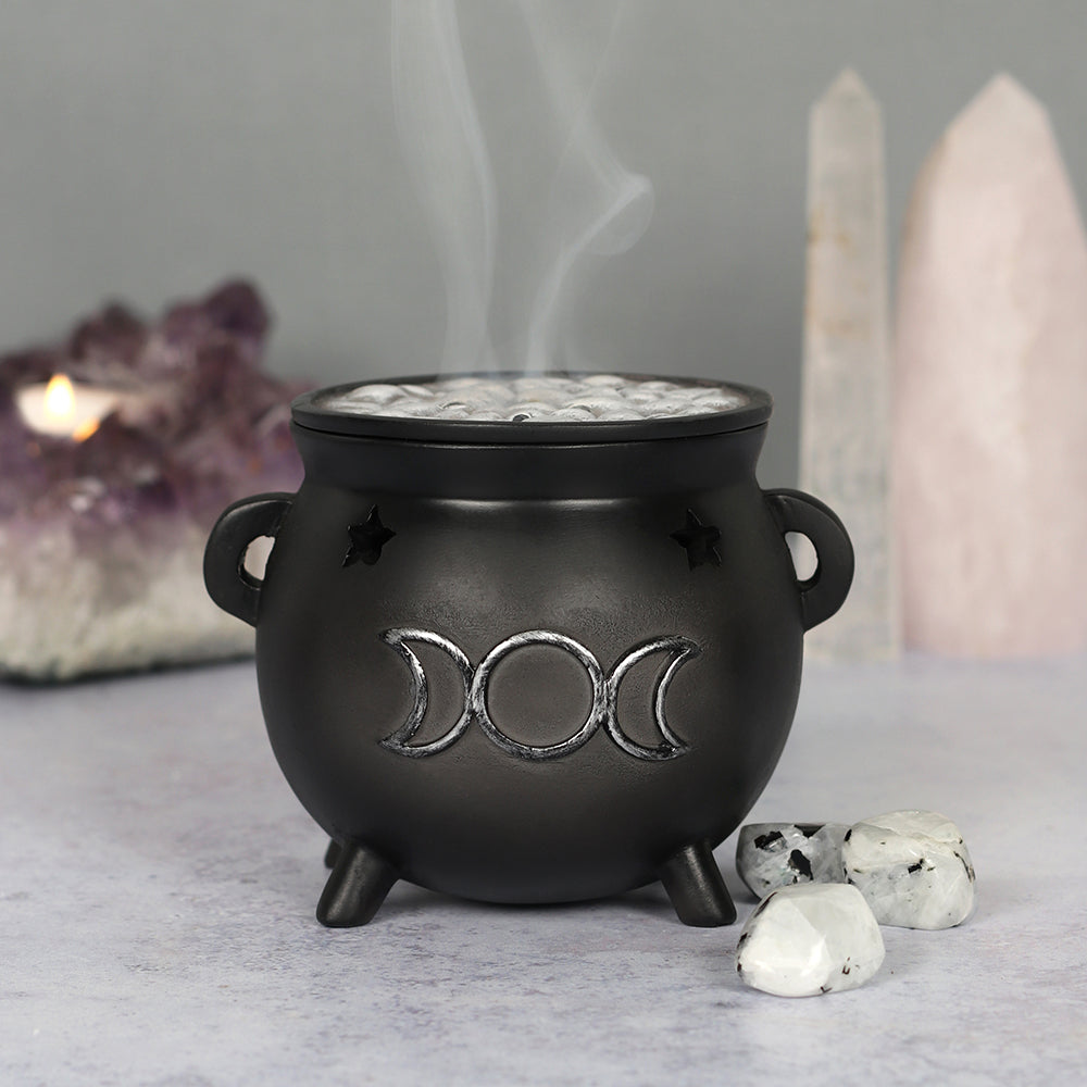 Triple Moon Cauldron Incense Cone Holder