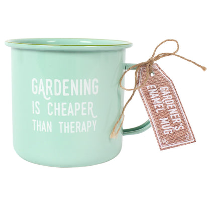 Gardening Therapy Enamel Mug Mint Green