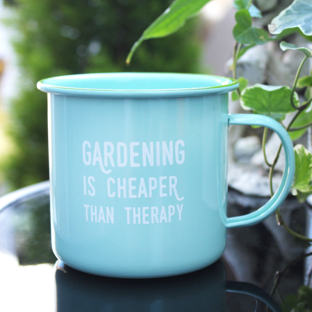 Gardening Therapy Enamel Mug Mint Green