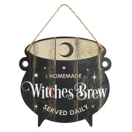 Witches Brew Cauldron Wood Hanging Sign