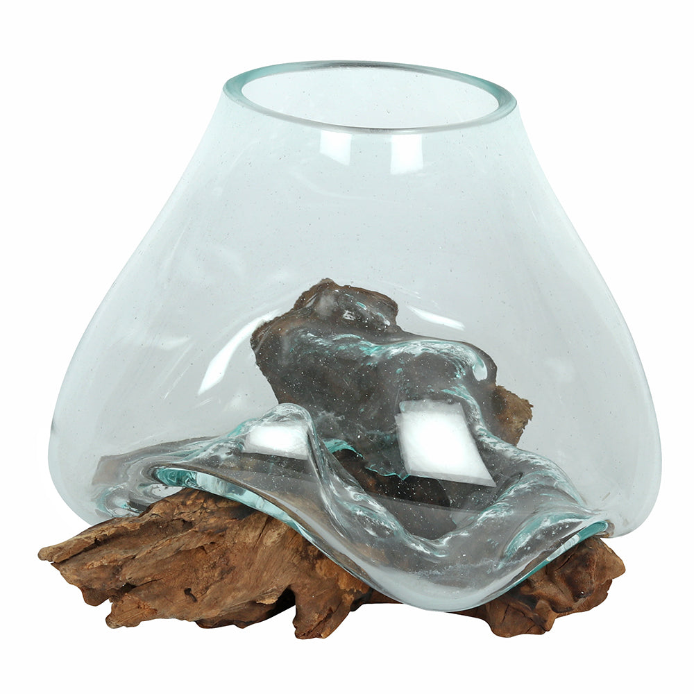 Large 29cm Molten Glass on Wooden Root Stand