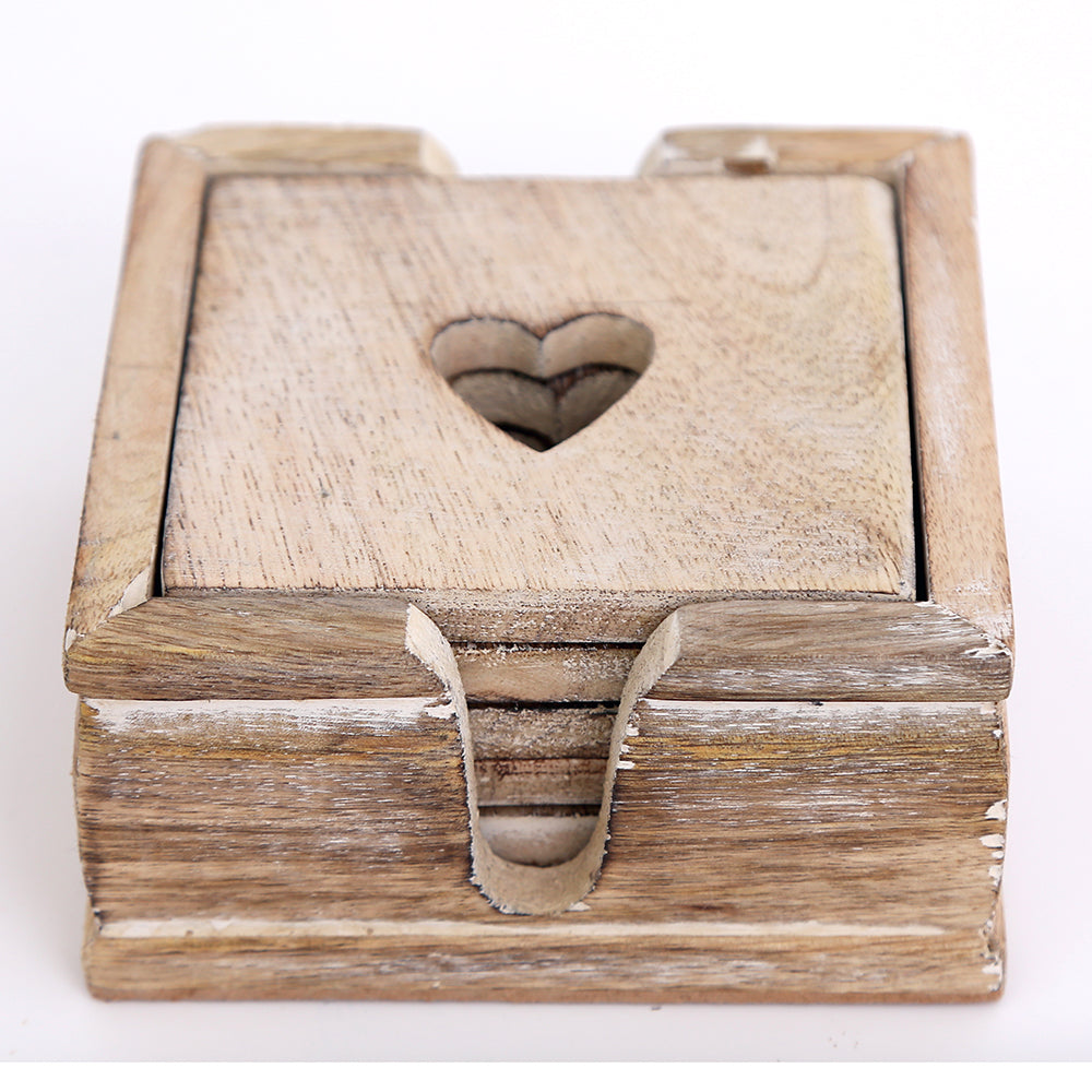 Rustic Wooden Heart Coaster Set Of 6