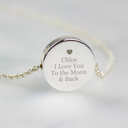 Silver Necklace Disk Design Personalised With Any Message