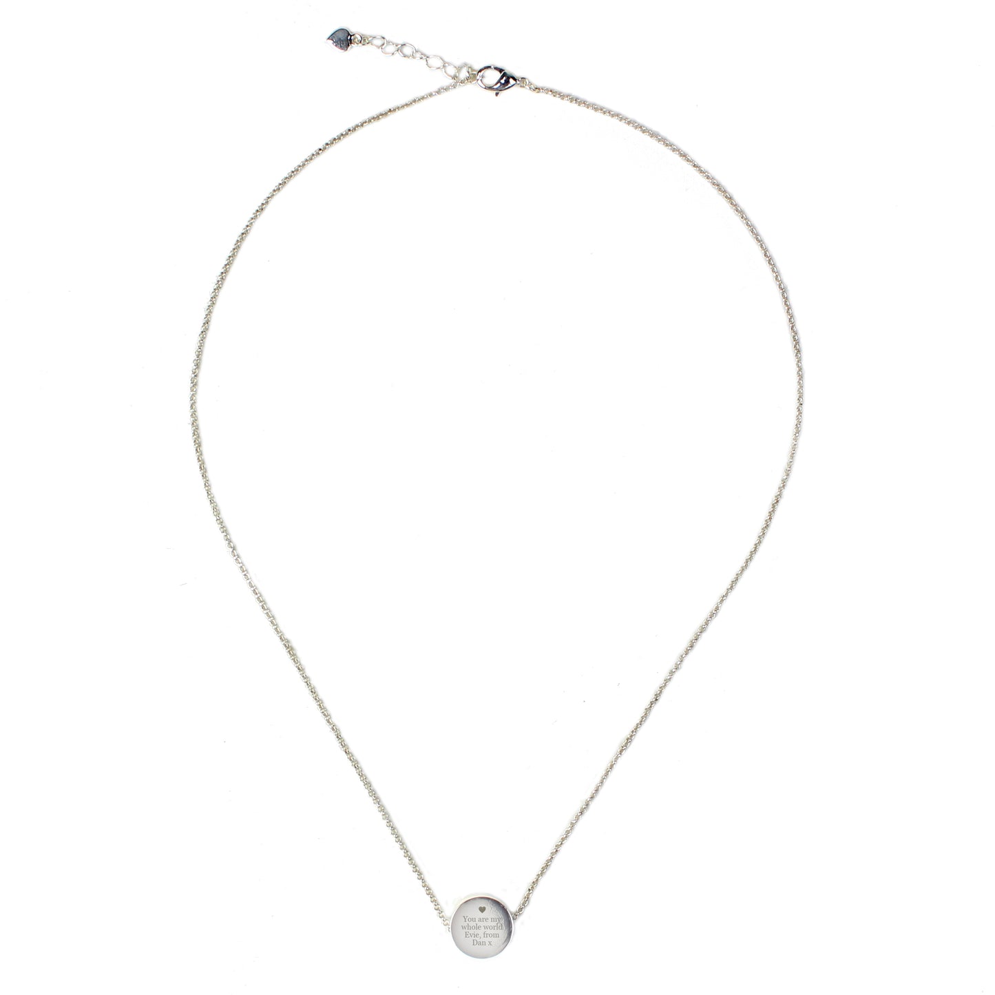 Silver Necklace Disk Design Personalised With Any Message