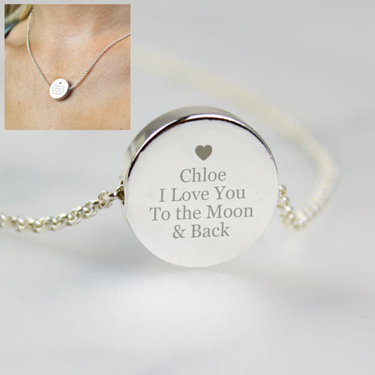 Silver Necklace Disk Design Personalised With Any Message