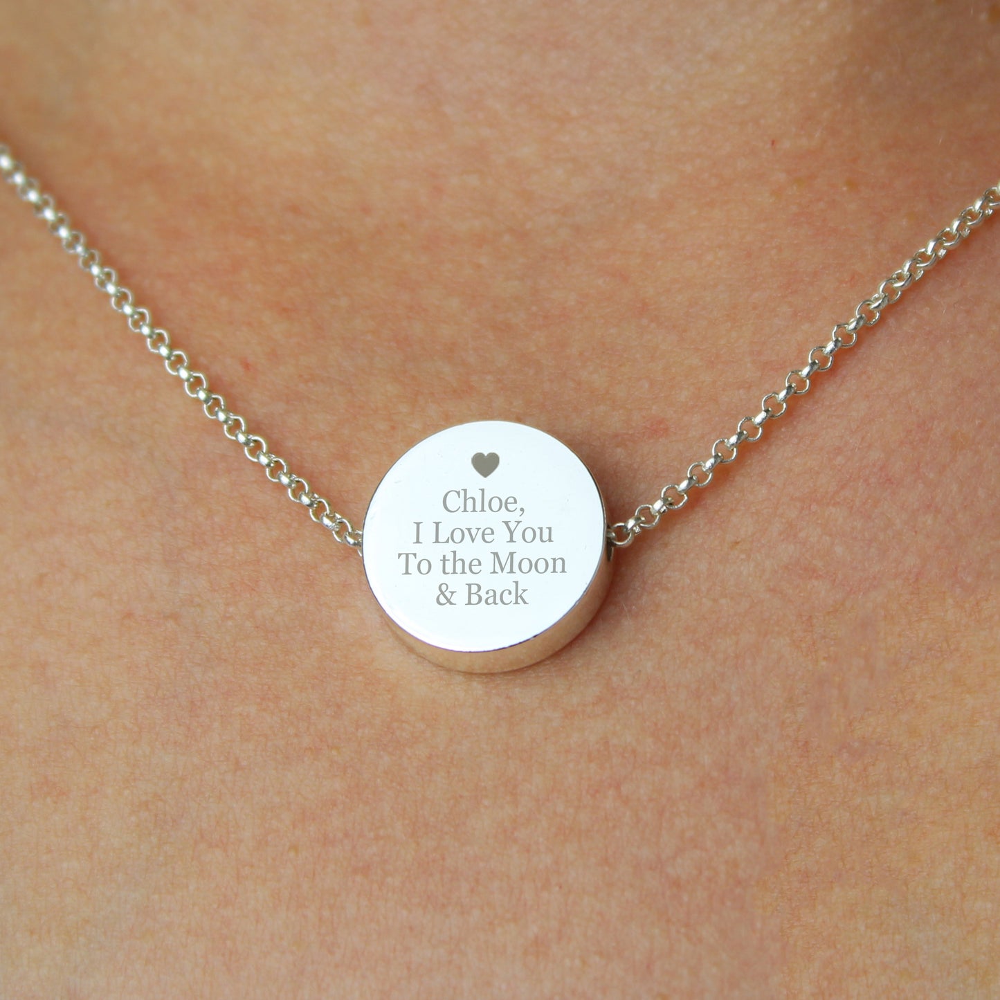 Silver Necklace Disk Design Personalised With Any Message