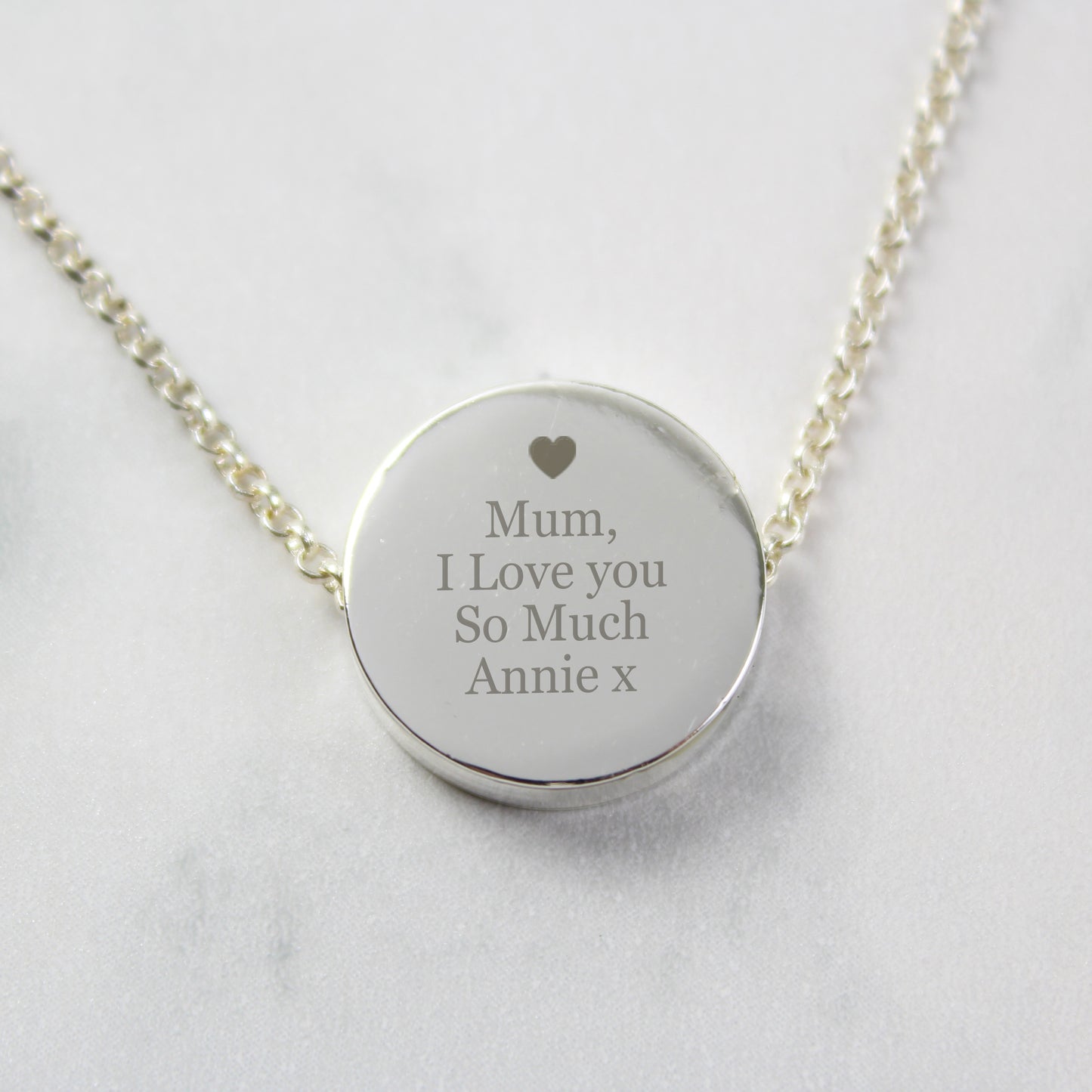 Silver Necklace Disk Design Personalised With Any Message