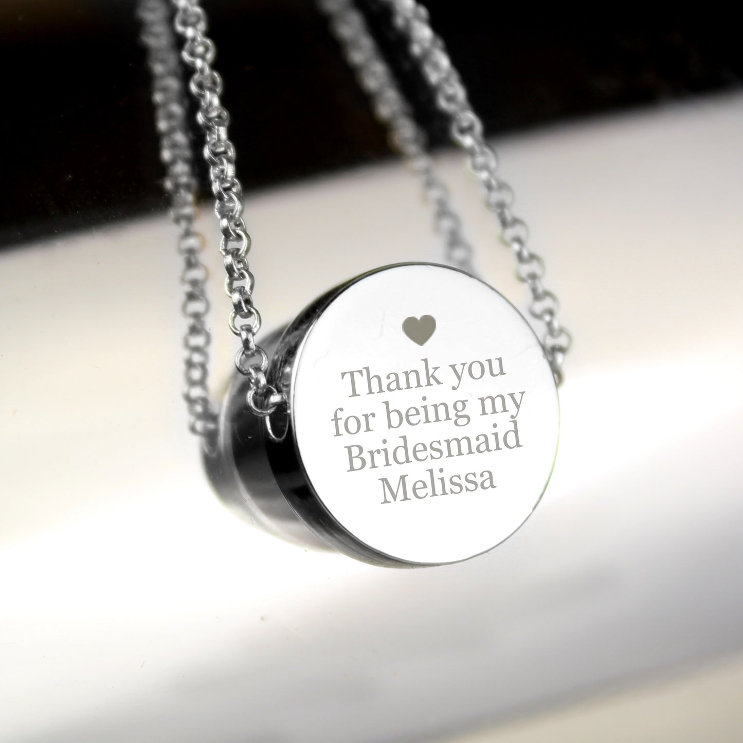 Silver Necklace Disk Design Personalised With Any Message