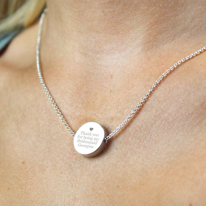 Silver Necklace Disk Design Personalised With Any Message