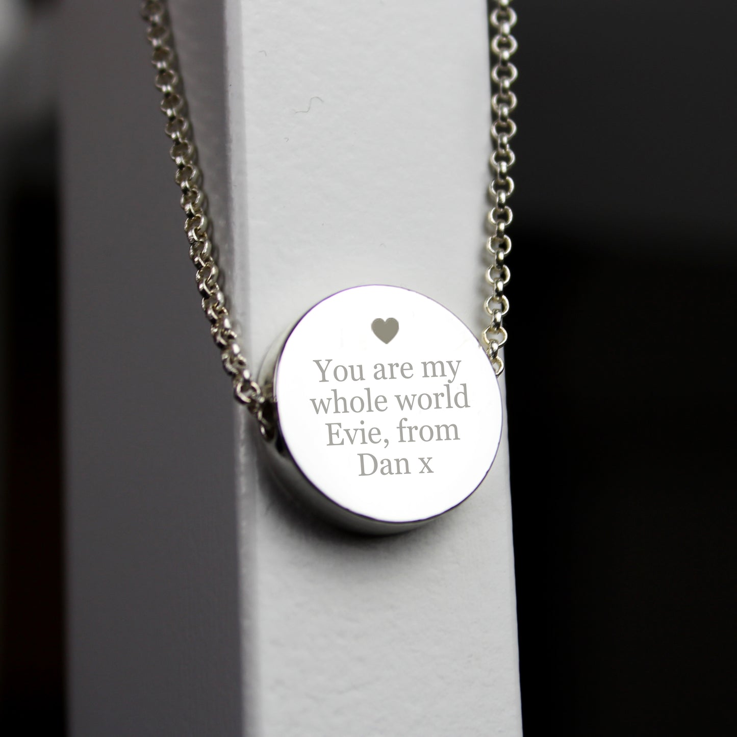 Silver Necklace Disk Design Personalised With Any Message