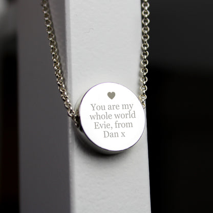 Silver Necklace Disk Design Personalised With Any Message