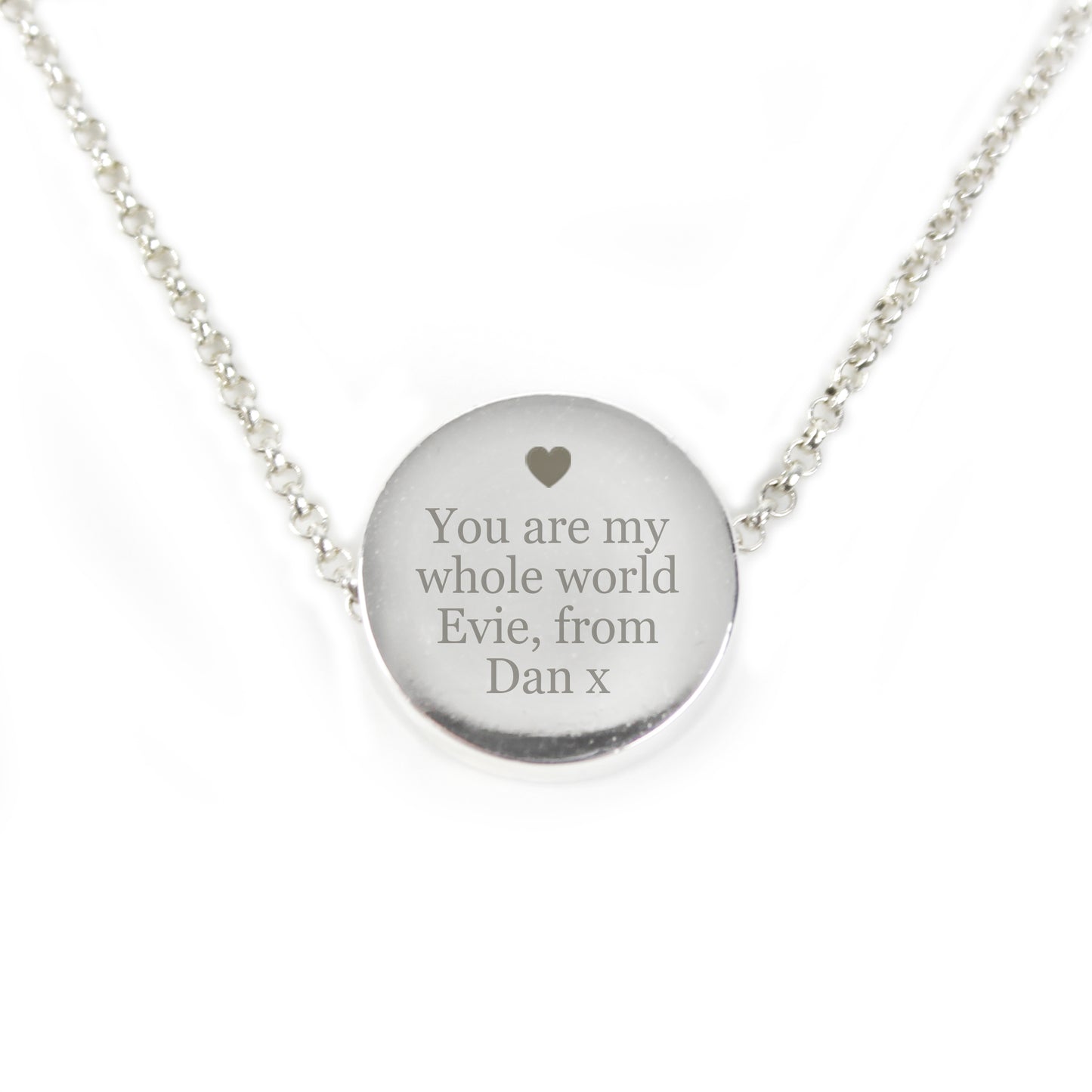 Silver Necklace Disk Design Personalised With Any Message