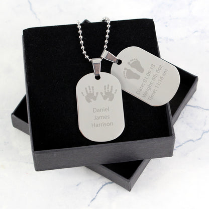 Double Dog Tag Necklace Personalised Hands and Feet New Baby Stainless Steel