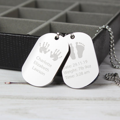 Double Dog Tag Necklace Personalised Hands and Feet New Baby Stainless Steel