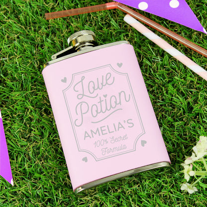 Personalised Love Potion Pink Hip Flask