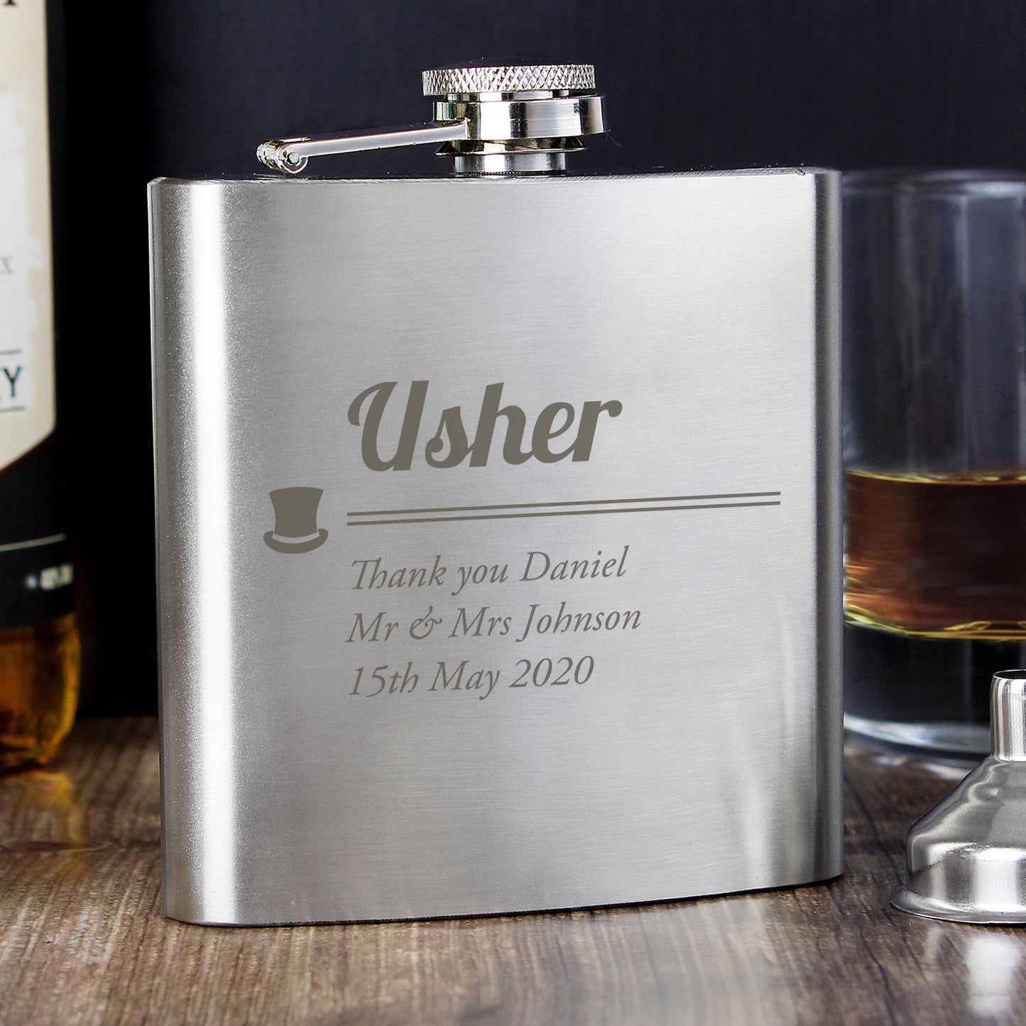 Personalised Hip Flask For Usher