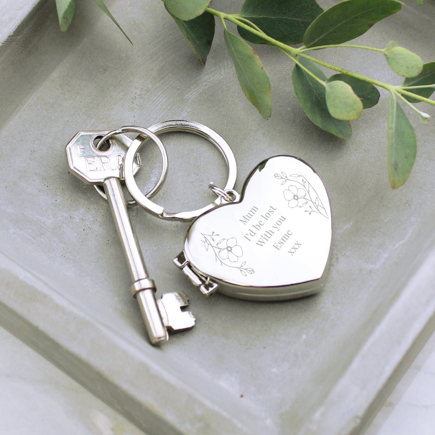 Personalised Floral Heart Photo Frame Keyring