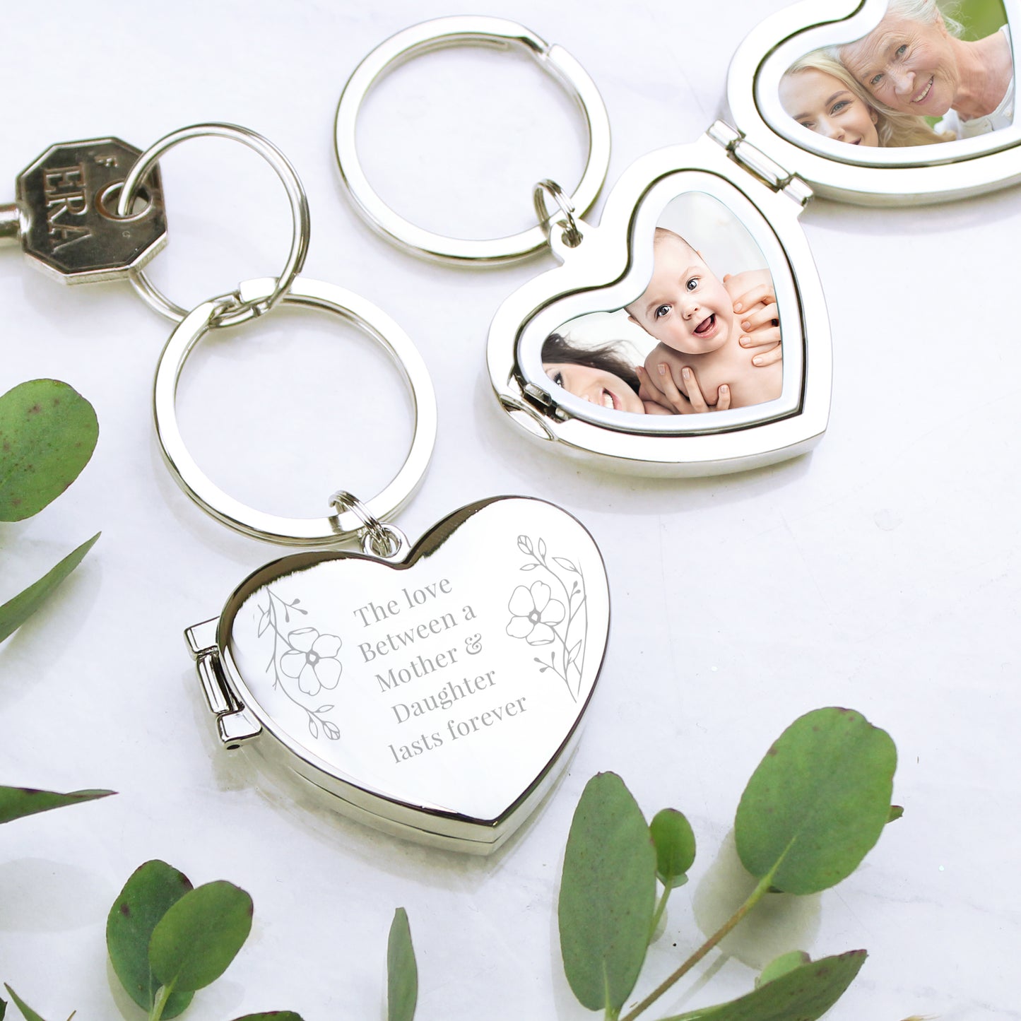 Personalised Floral Heart Photo Frame Keyring