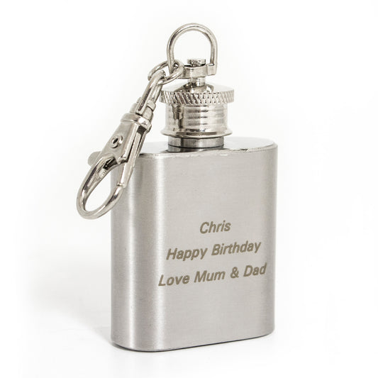 Personalised Stainless Steel 1oz Hip Flask Keyring