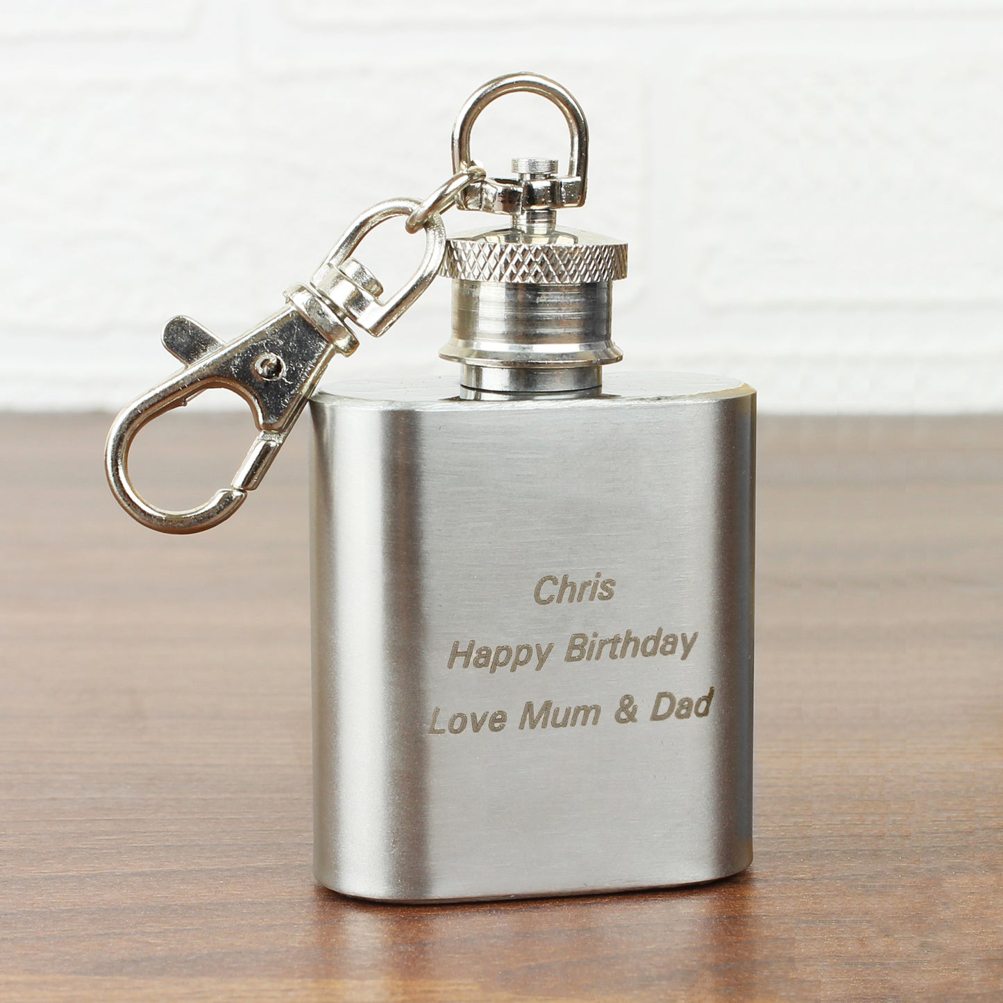 Personalised Stainless Steel 1oz Hip Flask Keyring