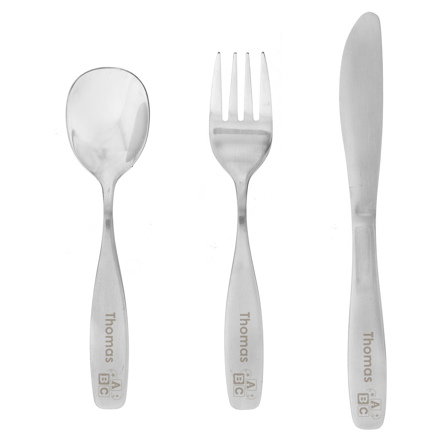 Kids Cutlery Set Personalised 3 Piece ABC Design
