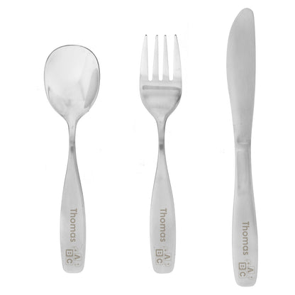 Kids Cutlery Set Personalised 3 Piece ABC Design