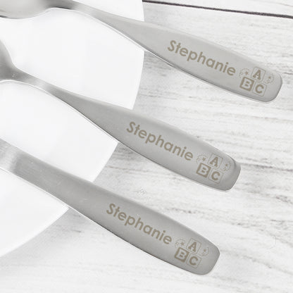 Kids Cutlery Set Personalised 3 Piece ABC Design