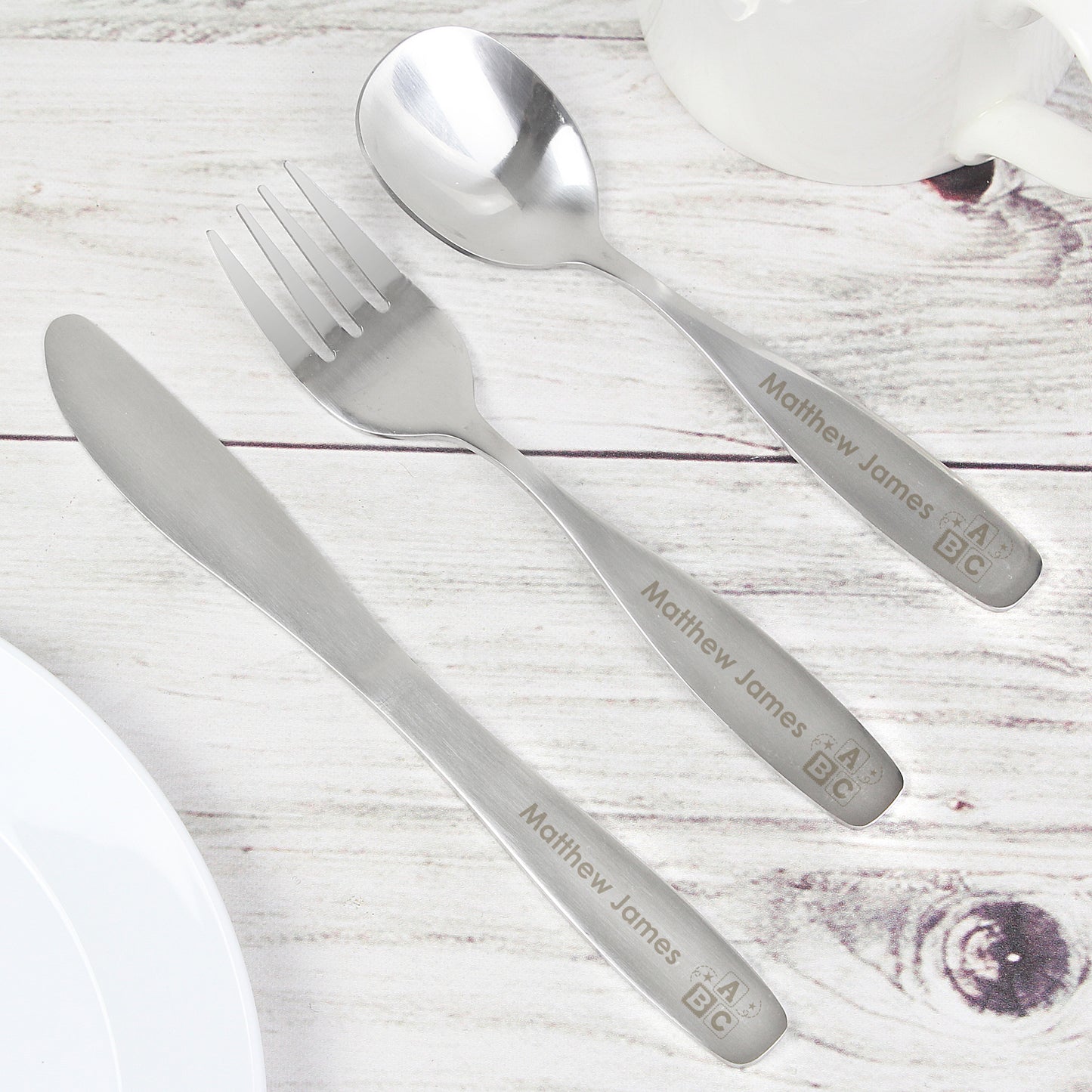 Kids Cutlery Set Personalised 3 Piece ABC Design