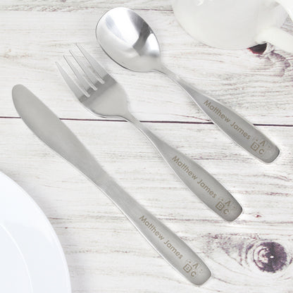 Kids Cutlery Set Personalised 3 Piece ABC Design