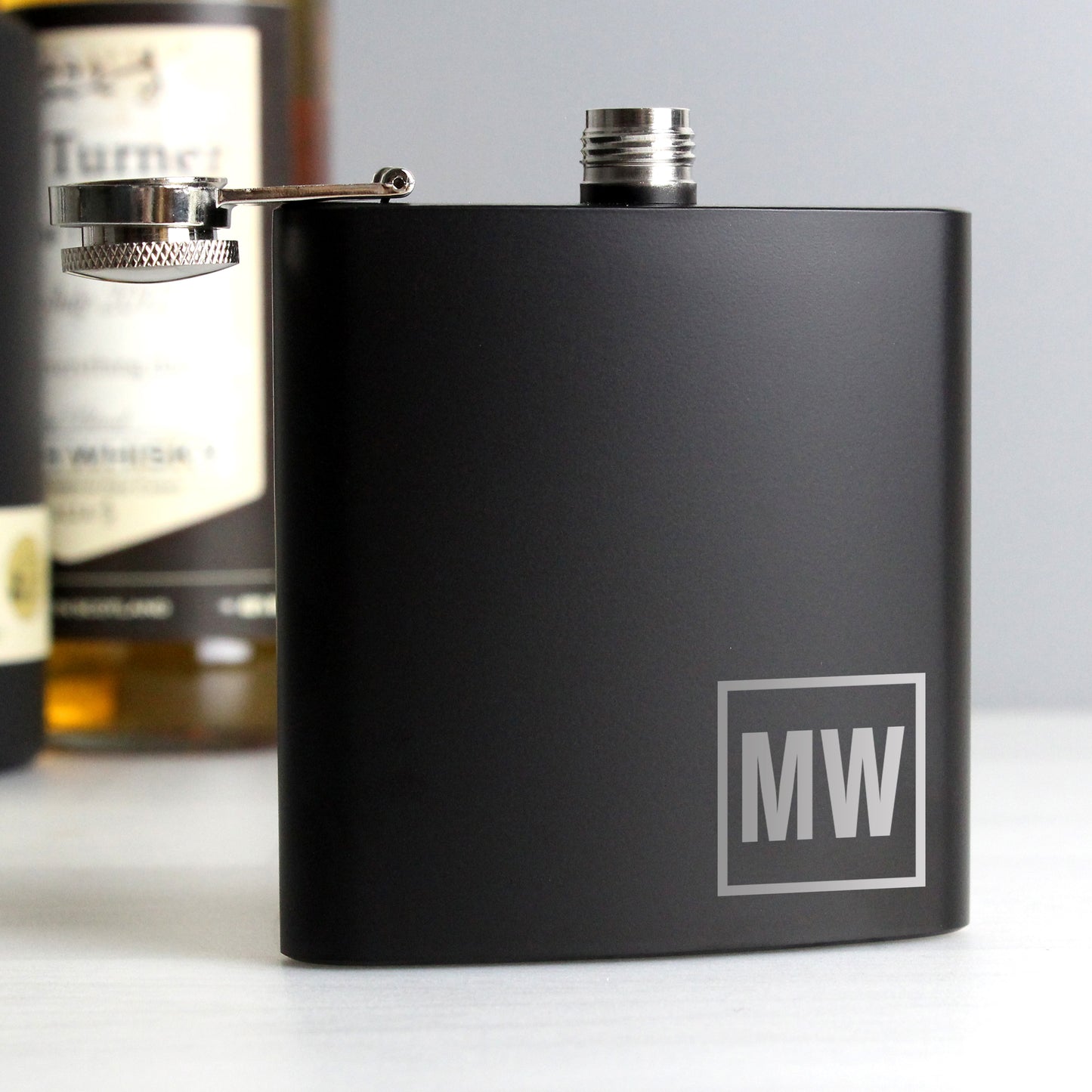 Black Personalised Hip Flask with Initials