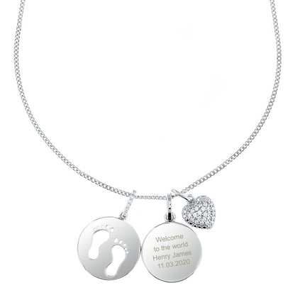 Personalised Sterling Silver Footprints and Heart Necklace