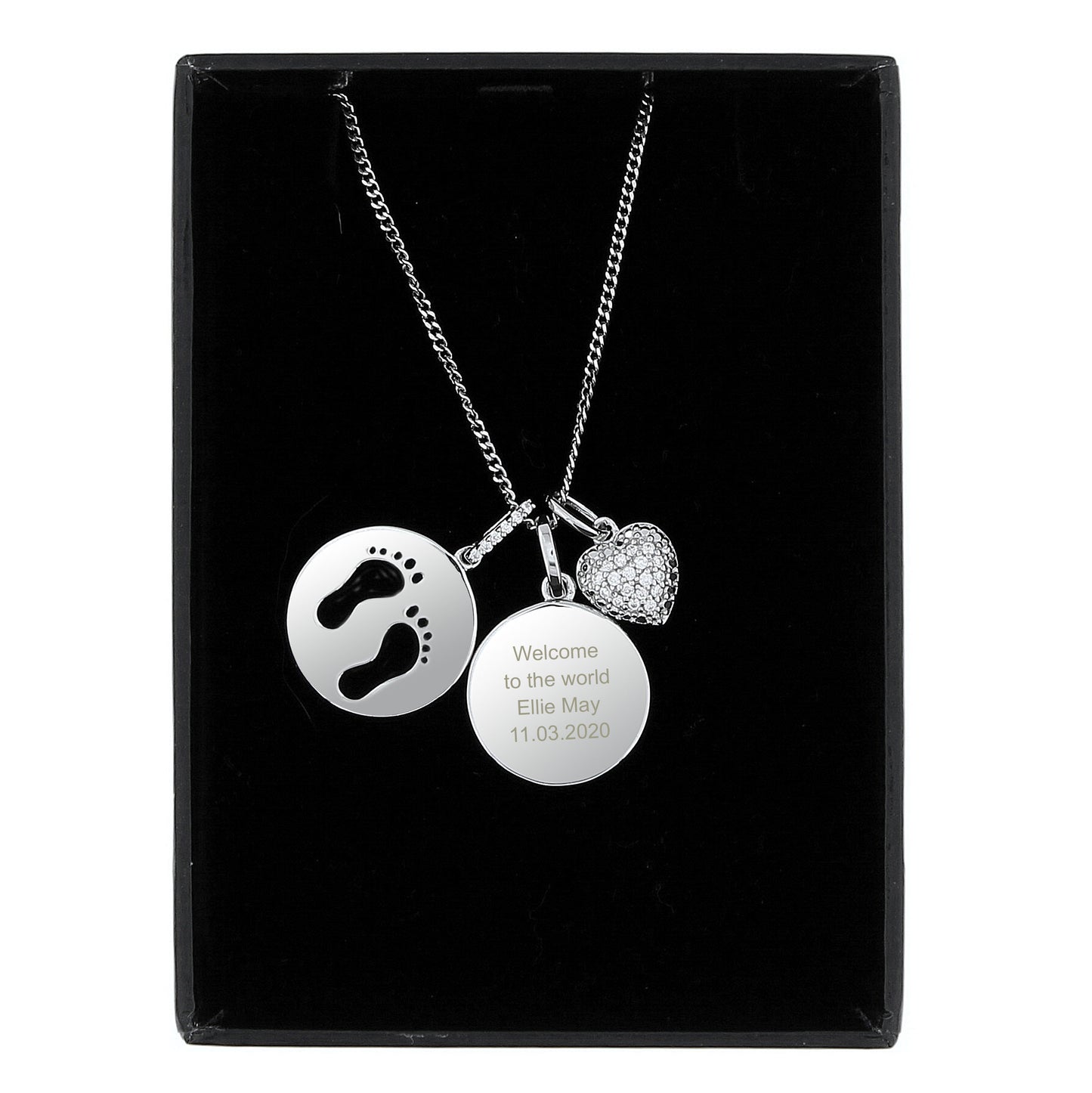Personalised Sterling Silver Footprints and Heart Necklace