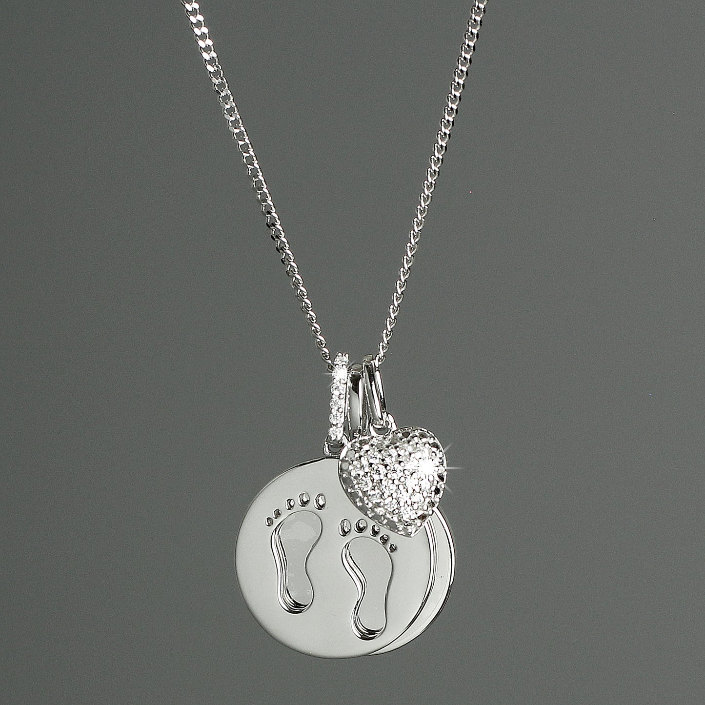 Personalised Sterling Silver Footprints and Heart Necklace