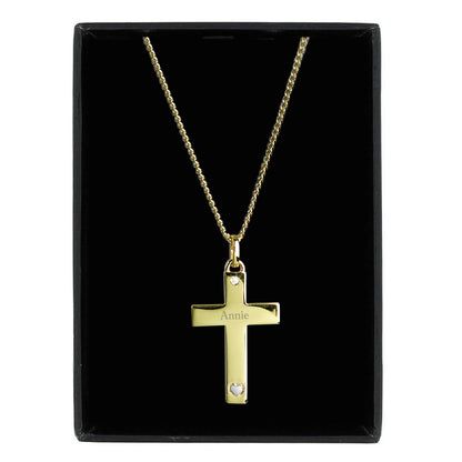 9ct Gold Cross Necklace with Sterling Silver Heart & CZ Personalised
