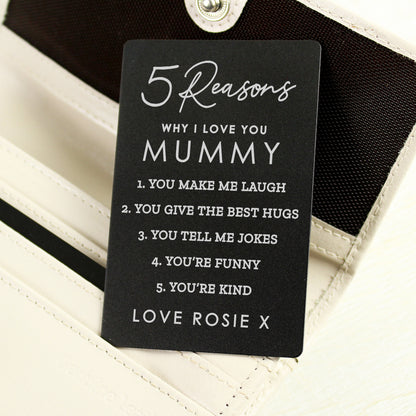 Personalised 5 Reasons Why I Love You Black Wallet Card