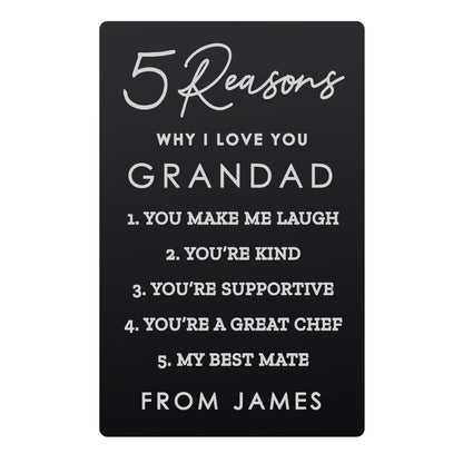 Personalised 5 Reasons Why I Love You Black Wallet Card