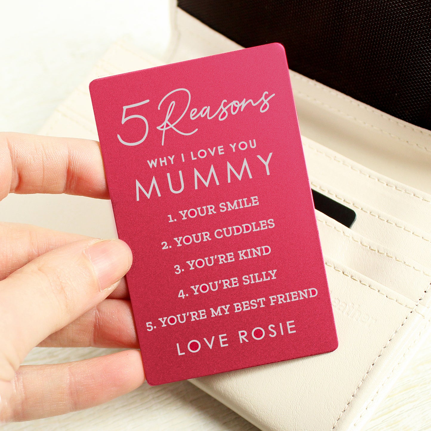 Personalised 5 Reasons Why I Love You Pink Wallet Card