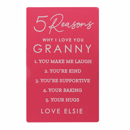 Personalised 5 Reasons Why I Love You Pink Wallet Card