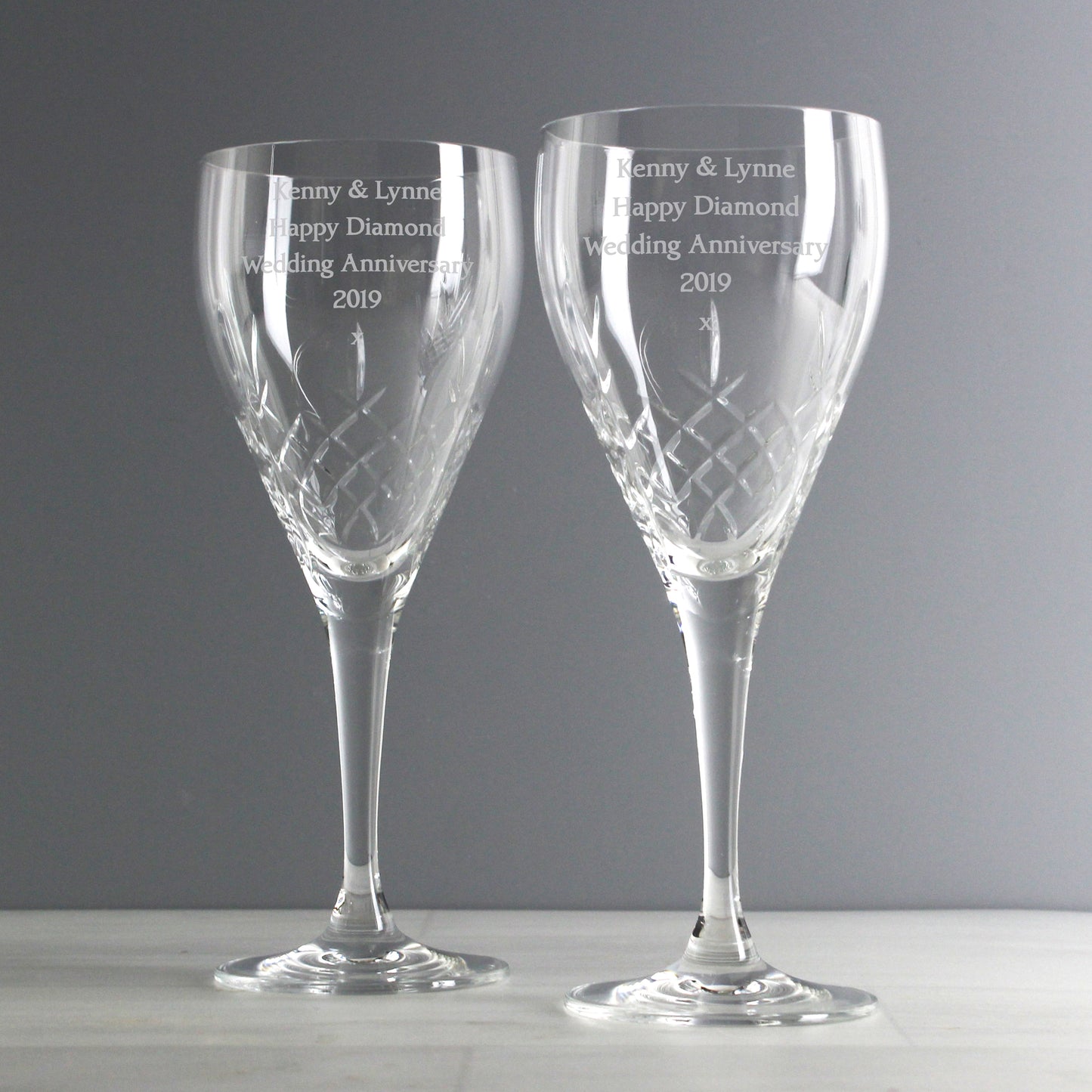 Personalised Pair of Crystal Wine Glasses