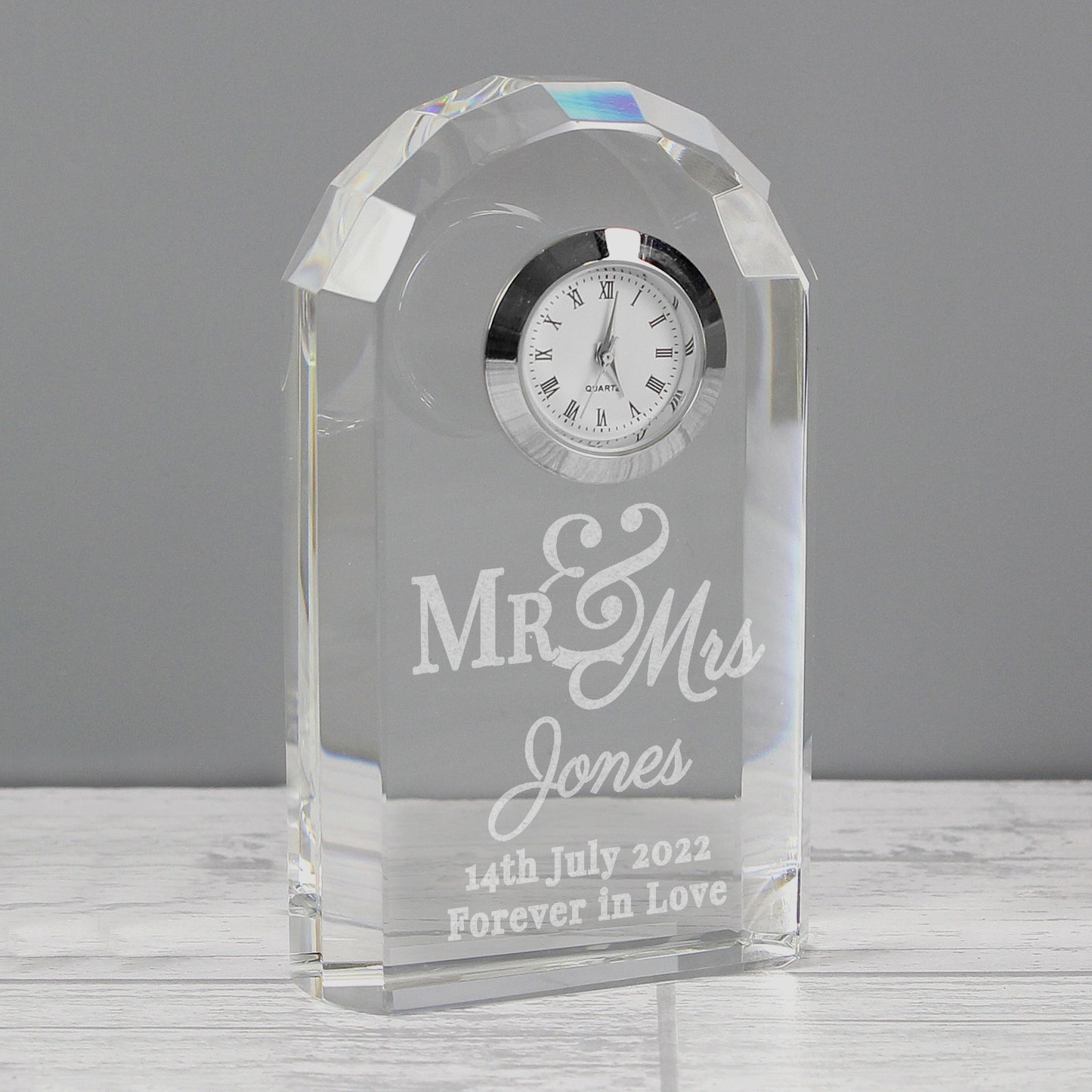 Personalised Mr & Mrs Crystal Clock 10cm