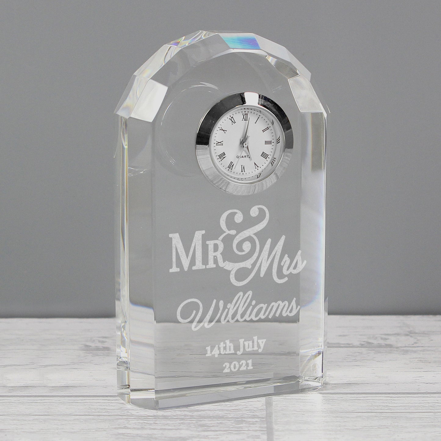 Personalised Mr & Mrs Crystal Clock 10cm