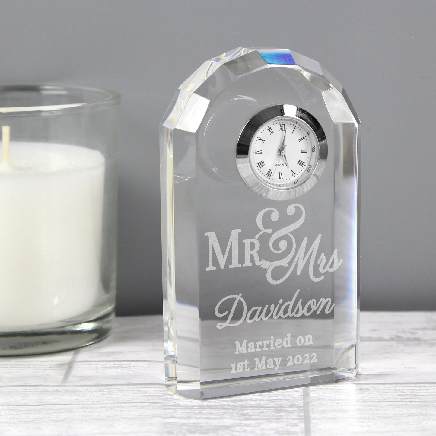 Personalised Mr & Mrs Crystal Clock 10cm