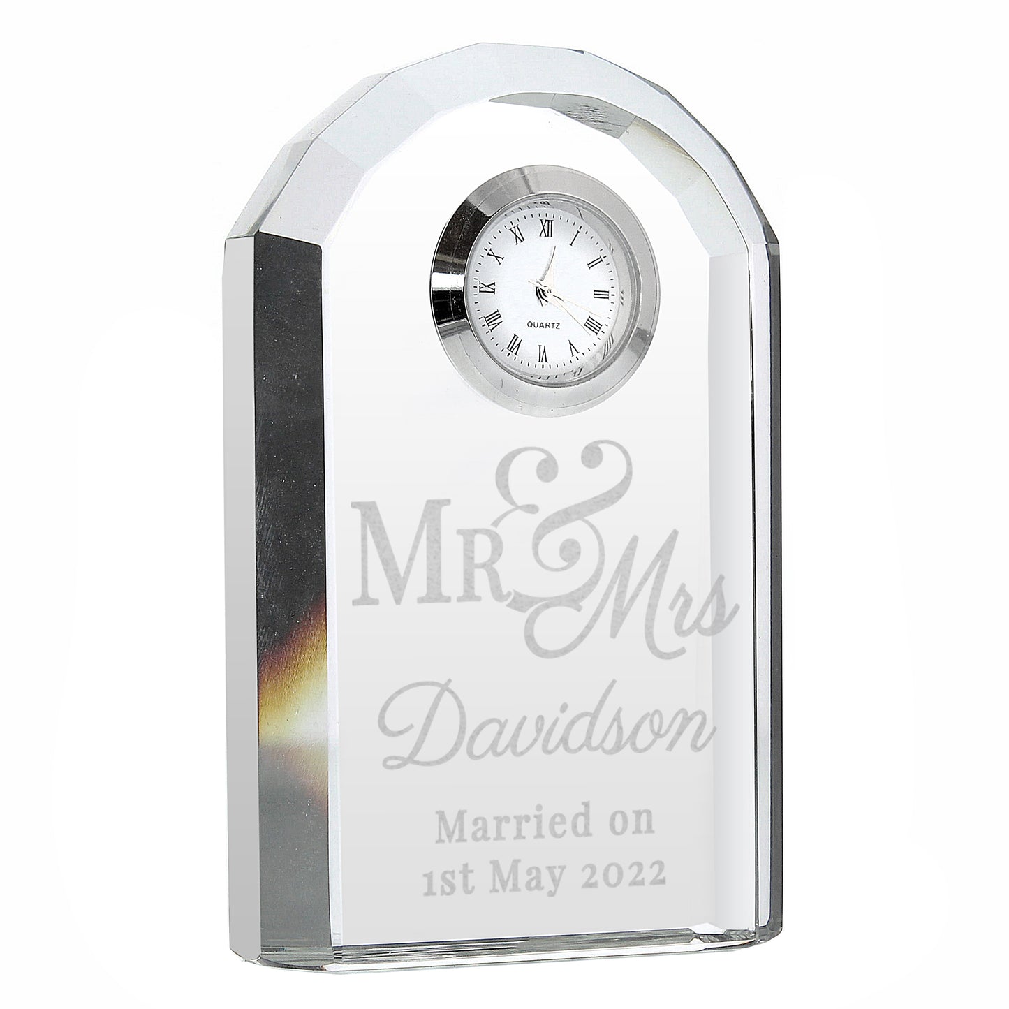 Personalised Mr & Mrs Crystal Clock 10cm