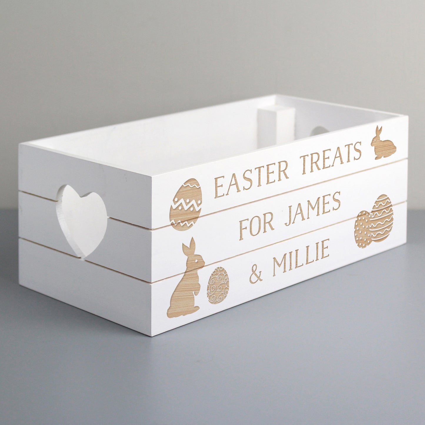Easter Wooden Crate Personalised White Easter Bunny Design